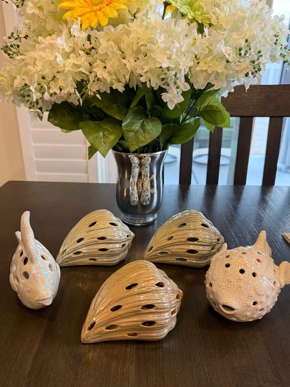 Vintage 2015 Coastal Ceramic Sachet Pomander Lot of 5 - Fish & Shell
